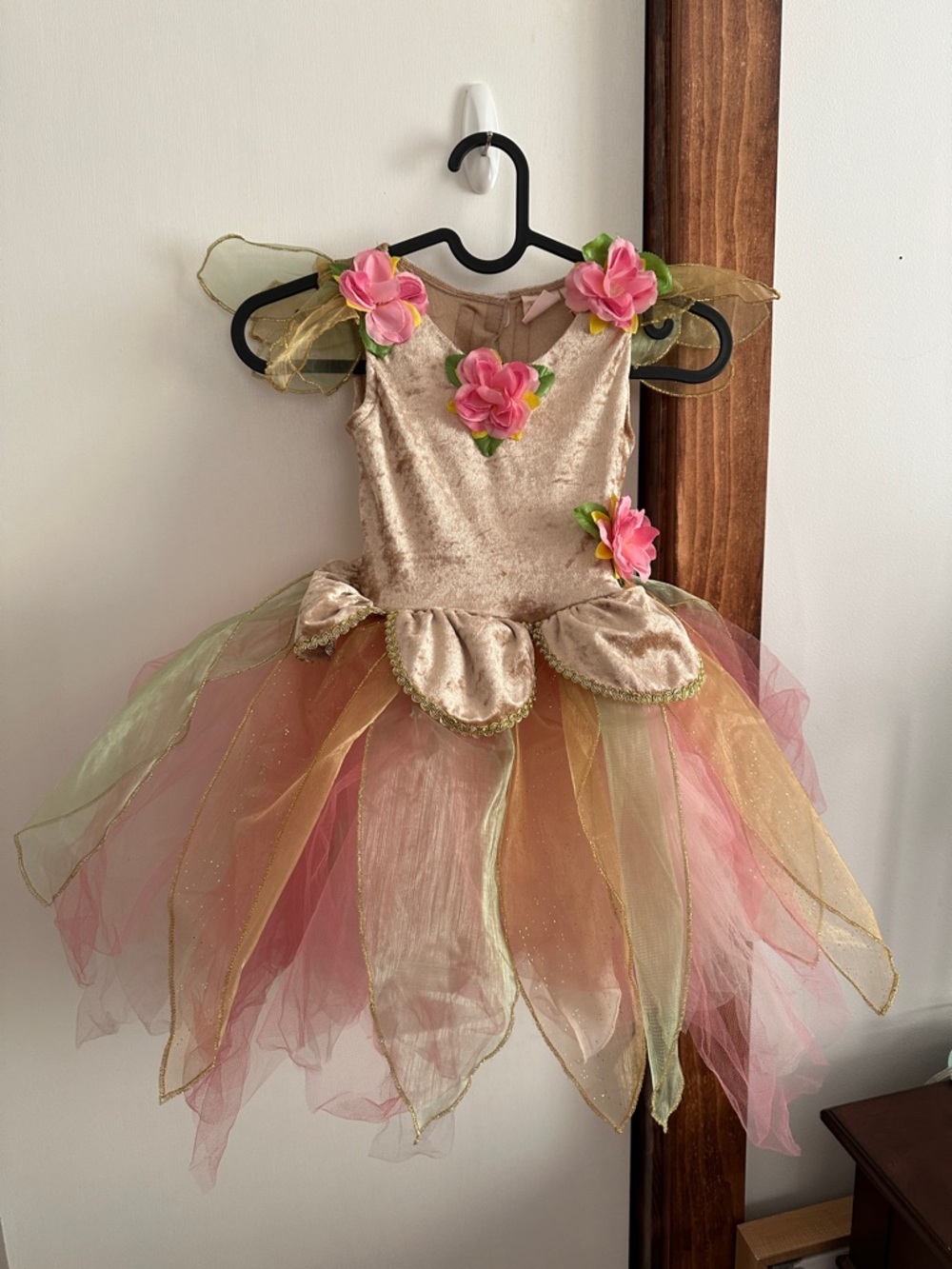 Girls Pink and tan floral deer fairy costume Sz 5/6 Dress Only